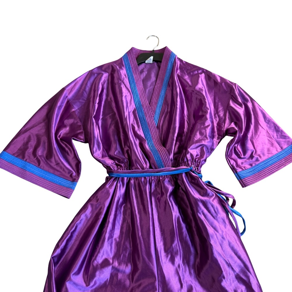 Homewear USA PJ Lounge Jumpsuit Women Large Purple Vintage 70s80s Wide Leg Satin - Picture 7 of 7